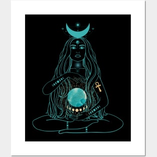 Moon Goddess Green with Gold Ankh Symbol Sticker Posters and Art